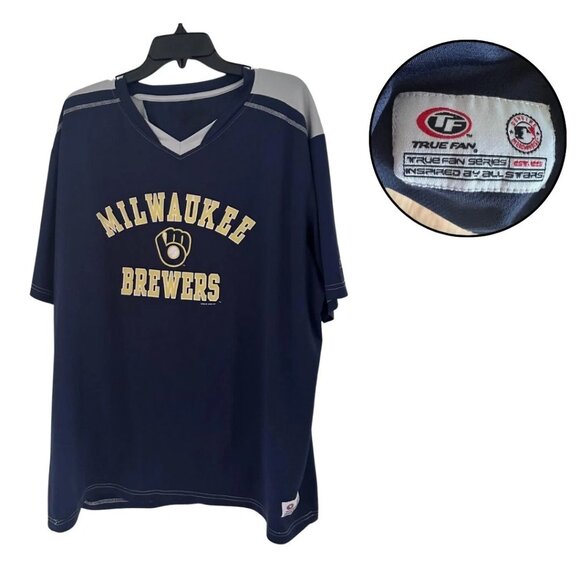 Milwaukee Brewers Men's XXL Blue Gray V-Neck T-Shirt MLB Baseball Fan Tee - Picture 1 of 5